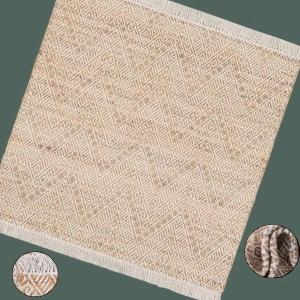 Coastal Woven Square Jute Rug – 51 x 51 – Hand-Braided in White & Natural