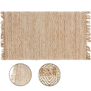 EcoWeave Assam Natural Jute Area Rug – 61 x 9 Braided Flatweave in Ivory Beige