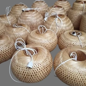 Handwoven Bamboo Pendant Light Shade – Natural Rattan Style (1)