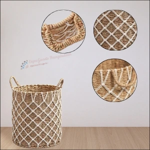 HuberLoom Round – Handwoven Water Hyacinth Basket with Handles