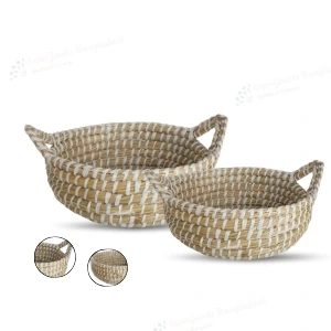 NaturNest Round Kans Grass Basket Set with Handles