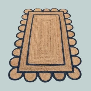 Natural Scalloped Edge Handwoven Jute Boho Area Rug