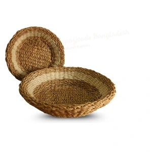 Round Jute Plate Organizer Basket – Handmade Natural Dining Storage Tray