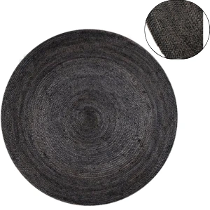 ShadowWeave Black Braided Jute Round Rug – Eco-Friendly Natural Floor Accent