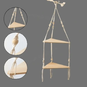 Solvia Boho Floating Corner Shelf – Wooden Triangle Wall Stand